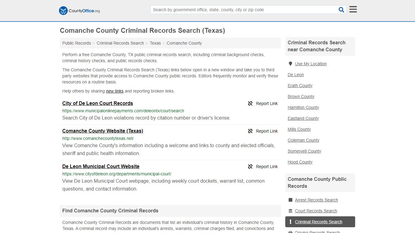 Comanche County Criminal Records Search (Texas) - County Office