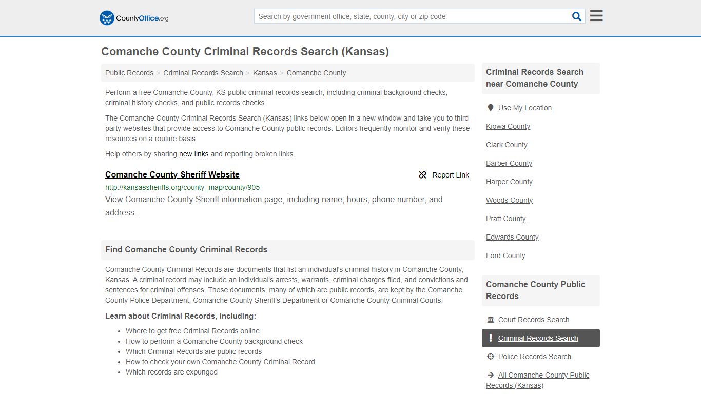 Criminal Records Search - Comanche County, KS (Arrests, Jails & Most ...